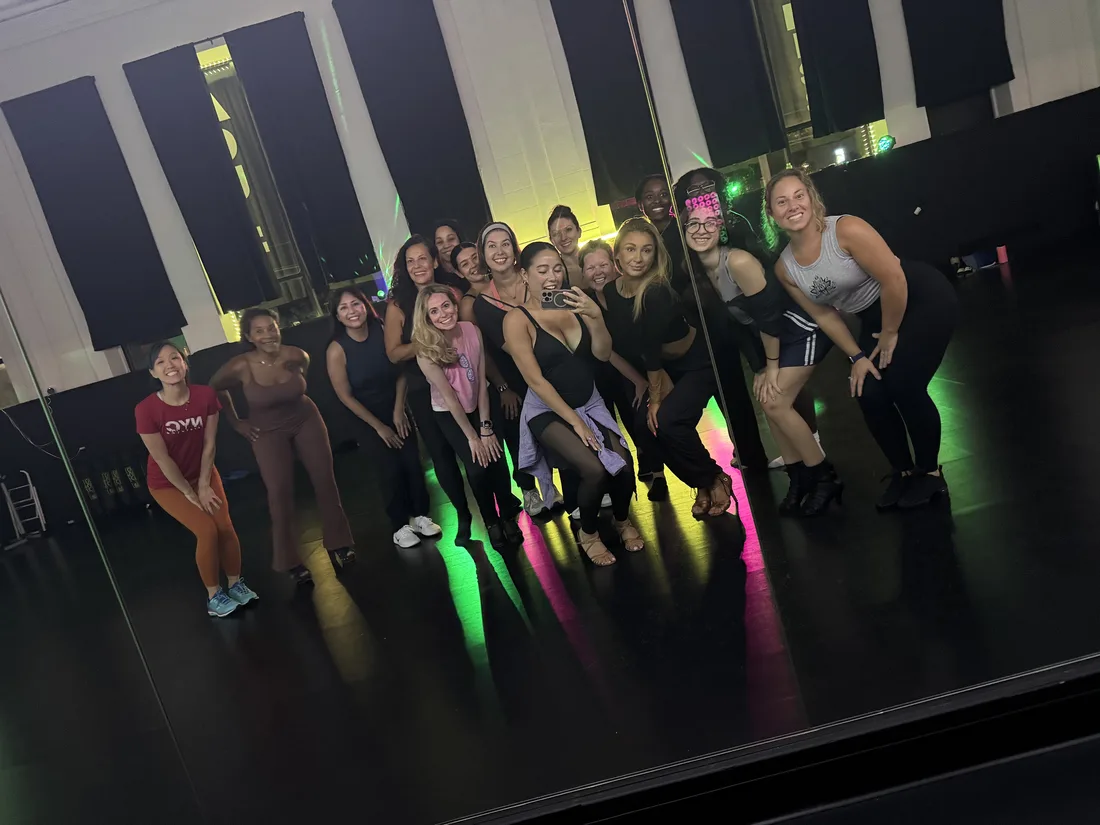 Adult students together after a group Latin dance class at Polanco Dance Center